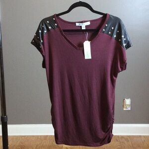 NWT S French Laundry Studded Burgundy and Black Top